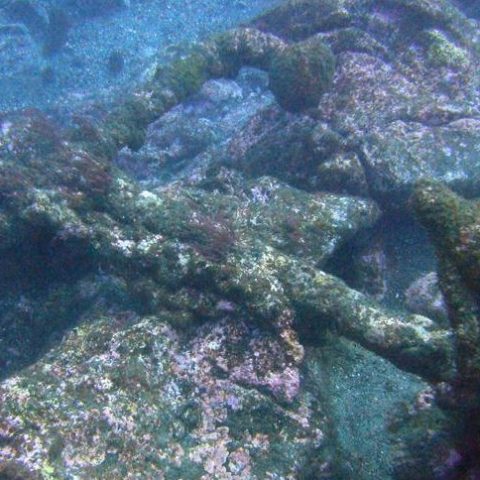 underwater view of a large rock