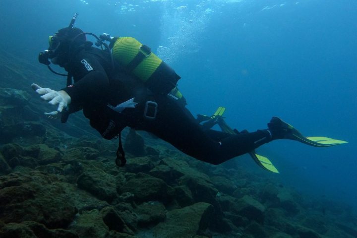 a man swimming in the water