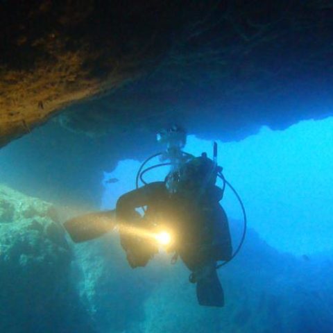an underwater shot of a person
